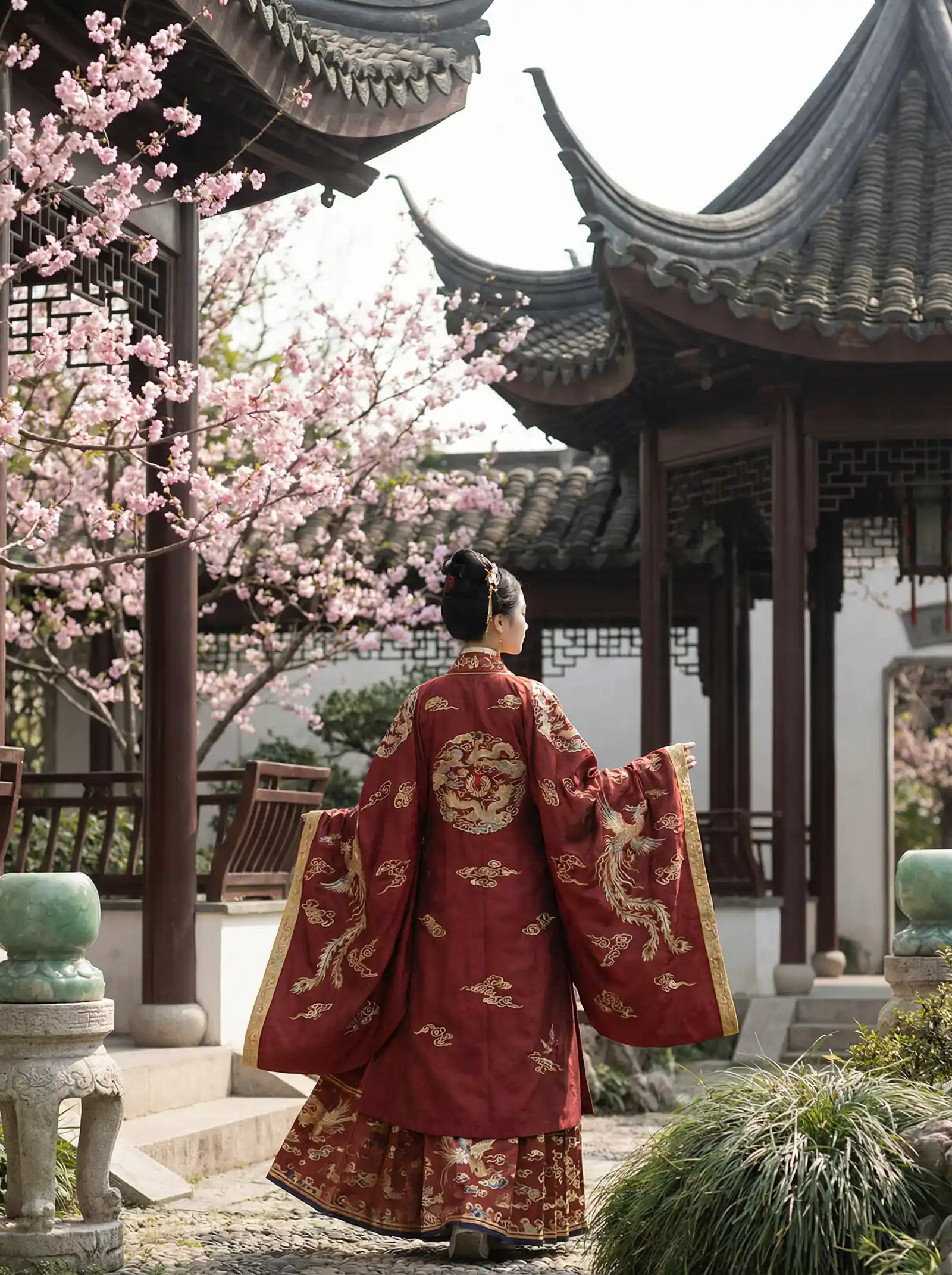 戏里戏外(现场)书包网 明制汉服红色凤凰刺绣